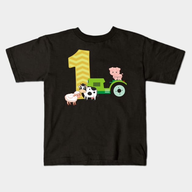 Farm Barnyard Theme Pig Cow Horse 1st Birthday 1 Yrs Old Kids T-Shirt by HaYa.art